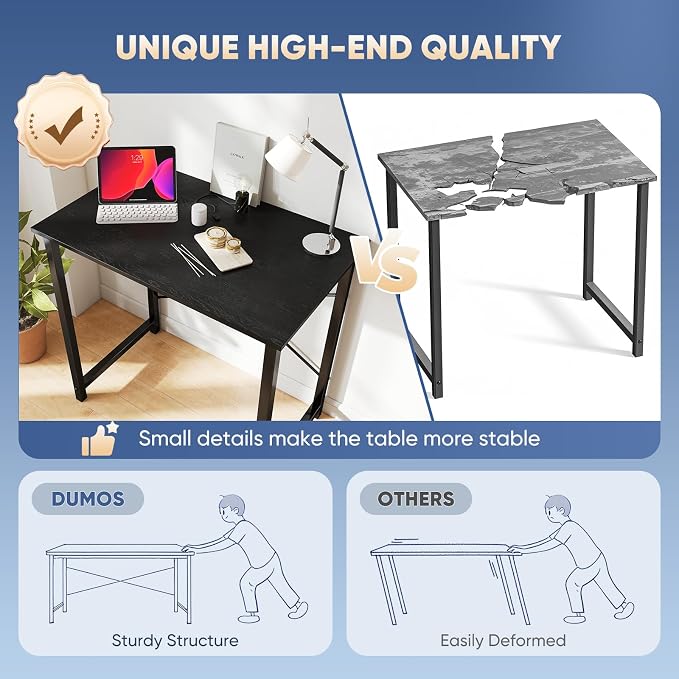 DUMOS 32 in Small Computer Desk for Home Office, Modern Study Work Table Simple Style for Bedroom, Writing Desks with X-Shaped Reinforcement, 2 Pack, Black - Image 7