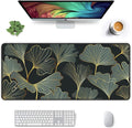 Auhoahsil Extended Mouse Pad, XXL Gaming Mouse Pads, Large Big Mousepad Laptop Computer Keyboard Mat Desk Pad with Non-Slip Base Stitched Edge for Gaming Office, 35.5 x 15.7 inch, Gold Line Leaves by Auhoahsil