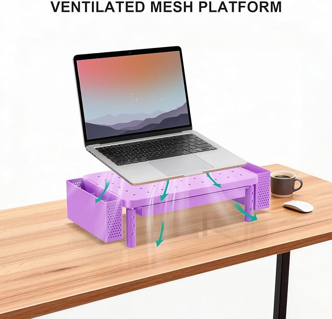 WALI Computer Monitor Stand with Storage and Pen Holder | 3 Height Adjustable Desk Organizer with Drawer, Desk Laptop Monitor Riser for Computer, Printer(PTT003-V), 1 Pack, Violet - Image 5