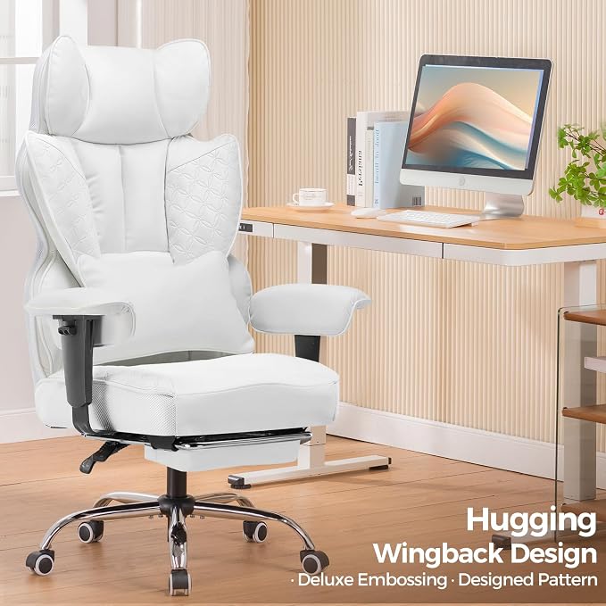 COMHOMA Big and Tall Office Chair Heavy Duty Wide Ergonomic Gaming Chair with Deluxe Embossing Designed Leather with Foot Rest,150°Reclining Adjustable Armrests Pocket Spring Back Support and Pillow - Image 3