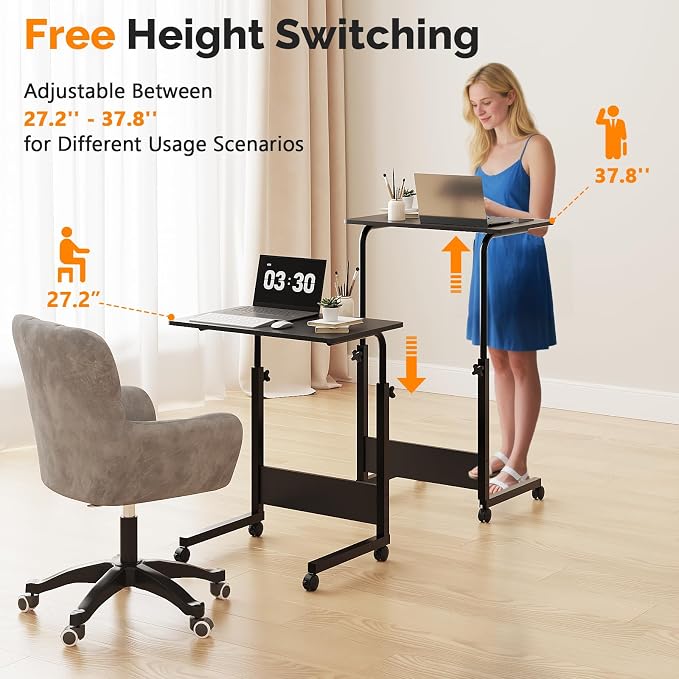 FCH Portable Computer Workstation, Standing Desk Adjustable Height, Small Computer Desk w/Rolling, Sit Stand Laptop Desk TV Tray for Bed Sofa Hospital Reading Eating, Black, 23.6" - Image 4