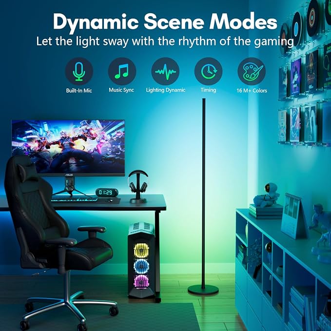 Bright LED RGB+IC Corner Floor Lamp with App and Remote Control Black - Image 5