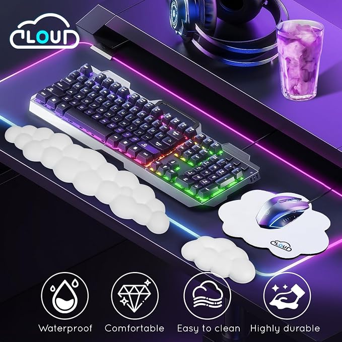 Cloud Wrist Rest for Computer Keyboard Arm Wrist Rest with Non-Slip Base Extended Wrist Rest Ergonomic Memory Foam for Keyboard and Mouse Typing Pain Relief, Office, Gaming, Computer (cloud white set) - Image 3