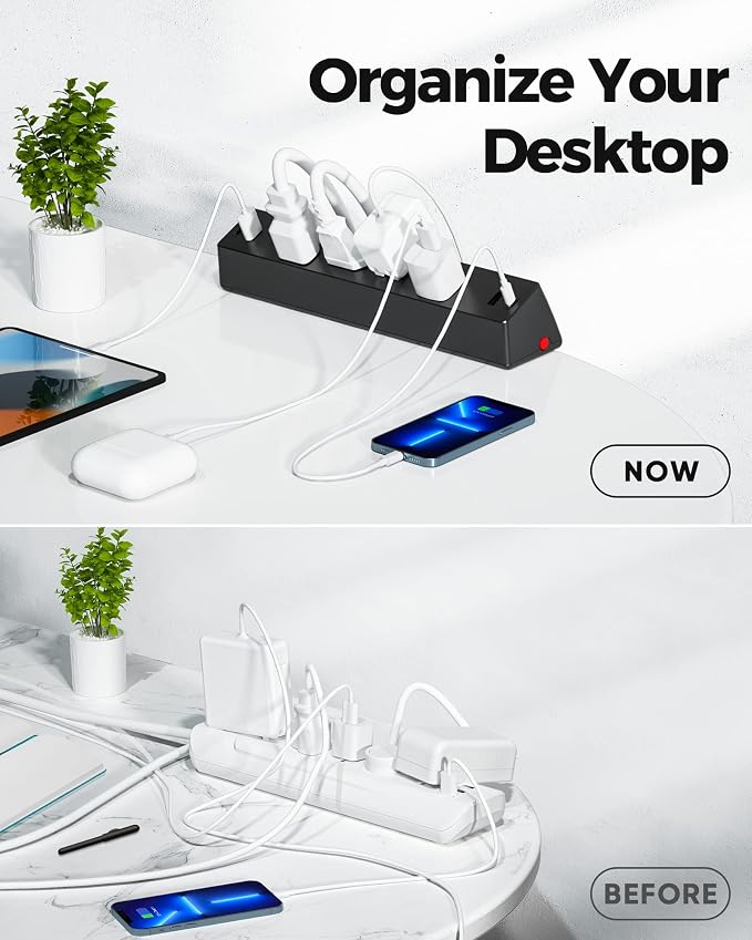 Desk Clamp Power Strip, 4 AC Outlets 4 USB Ports, Fit 1.7'' Tabletop Edge - Image 4