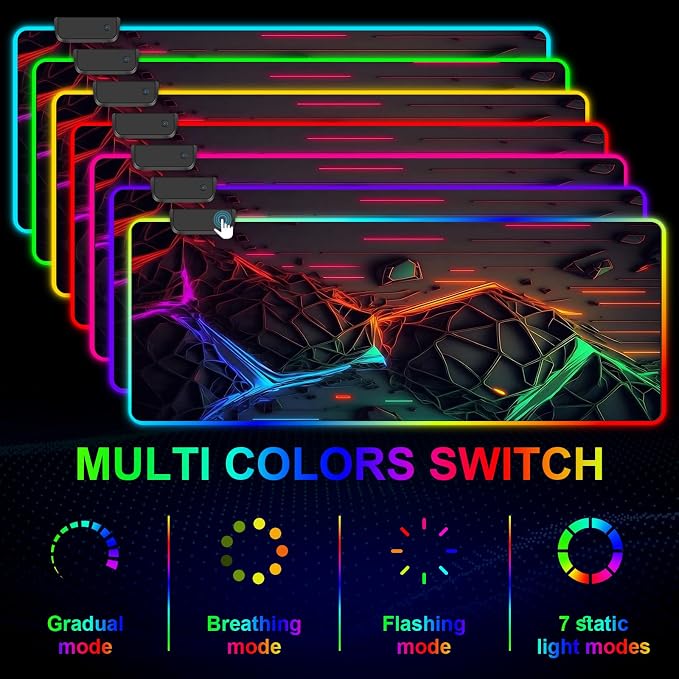 RGB Mouse Pad, Gaming Mousepad with 13 LED Light Modes | 31.5X11.8inch Large Mouse Mat, Gaming Mats for Desk with Non-Slip Rubber Base, Model-B - Image 3