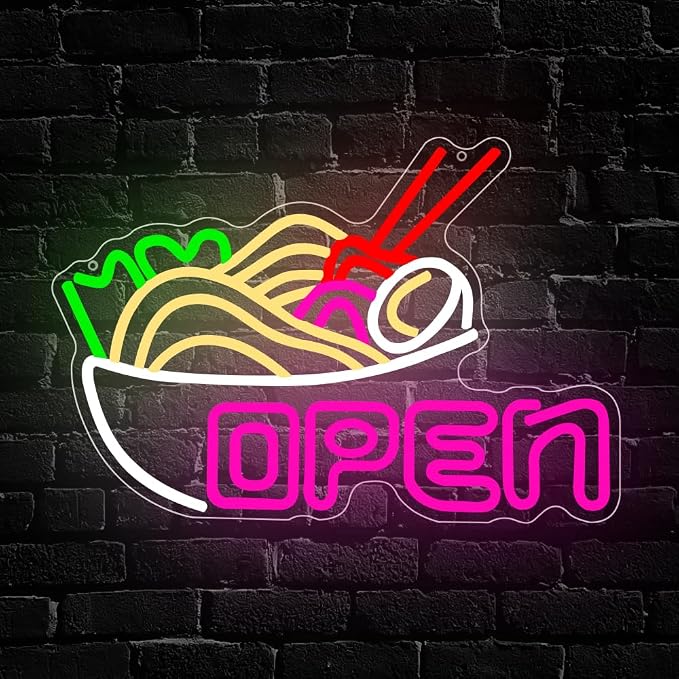 Ramen Open Neon Sign, Ramen Led Neon Sign Light for Wall Decor Noodle Business Open Light Up Sign Lamp for Restaurant Ramen Shop Store Kitchen Home Bar Cafe Dinning Room USB Powered(15.8"*10.7") by Unknown