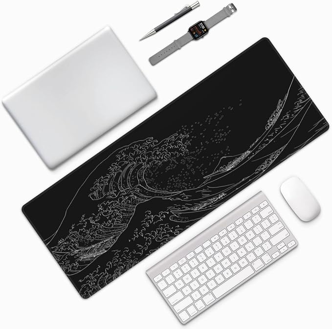 Extended Gaming Mouse Pad, Large Gaming Mouse Waterproof with Stitched Edges, Non-Slip Desktop Pad for Home and Office, Level Up Your 31.5x11.8 Inch… (Black Wave) - Image 9