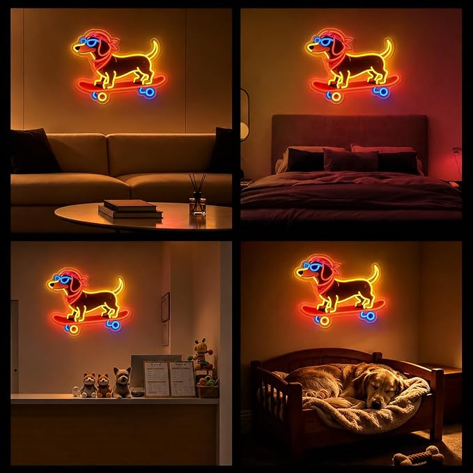 Skateboard Dog Neon Signs, Dachshund Skateboarding Neon Sign Cool LED Wall Art Decor | Dimmable Dog Lover Gift | Idea for Living Room, Bar, Shop, or Birthday Party - Image 7