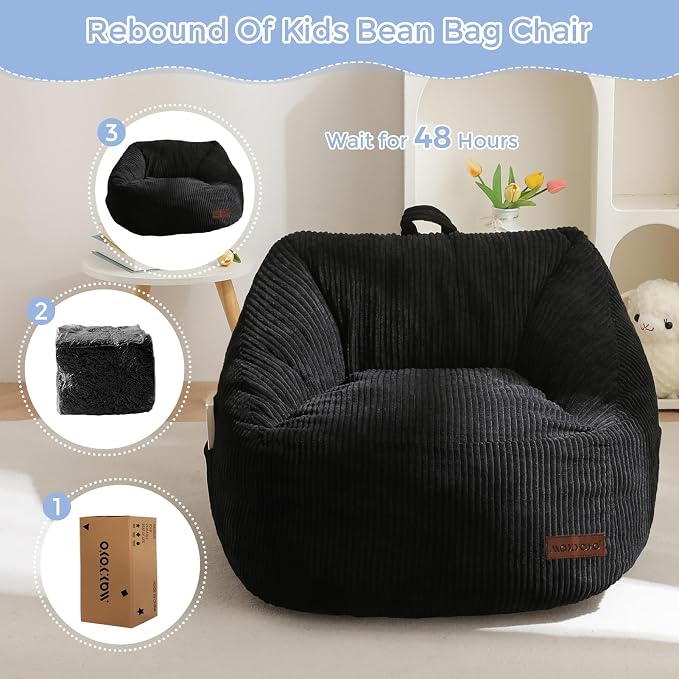 MAXYOYO Kids Bean Bag Chair, Bean Bag Couch with Handle, Comfy Toddler Chair for Boys and Girls, Accent Sofa Chair with Pocket for Gaming Reading Relaxing, Black | Comfy Toddler Chair for Boys and Girls, Accent Sofa Chair with Pocket for Gaming Reading... - Image 5