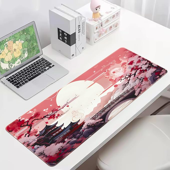 FreeNook Japanese Large Gaming Mouse Pad 31.5 x 11.8 in Computer Mouse Pad Anime Gaming Mousepad, Expanded Architecture Cute Desk Pad with Nop-Slip Suitable for Home Office - Image 3