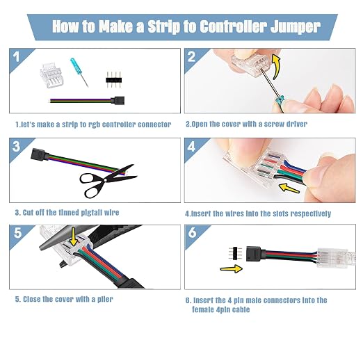 Solderless LED Strip Connectors 4 Pin,RGB Strip to Controller Jumper - Image 7