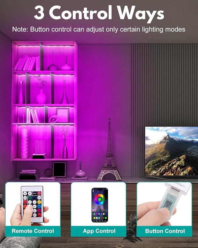 JUSJUBR RGB Shelf Lights, 4 PCS 12 Inch LED Light Bars for Night Ambient Lighting, Multiple Colors and Lighting Modes, App & Remote Control, Mood Lighting for Shelves, Cabinets, Display Cases, Desks - Image 4