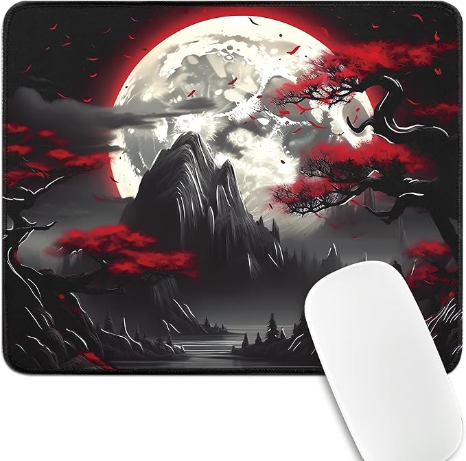FreeNook Small Gaming Mouse Pad, Anime Black Mousepad with with Non-Slip Base, Expanded Cool Desk Mat, Mountain Moon Scenery Keyboard Mat Suitable for Home Office,10.2 X 8.3 Inch by Unknown