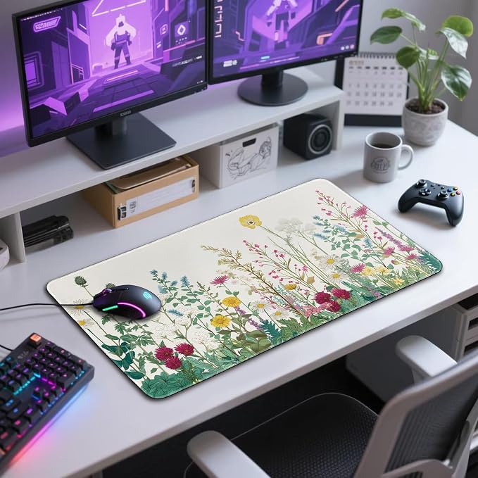 Wildflower Garden Large Gaming Mouse Pad Desk Mat 31.5"x15.7" | Extended Mousepad, Non-Slip Rubber Base , Stitched Edges, for Computer/Laptop/Office/Home - Image 7