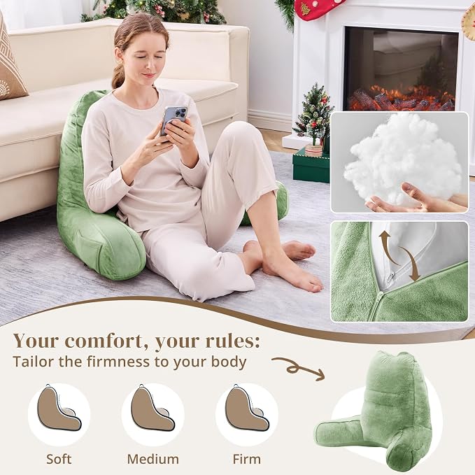 Sasttie Reading Pillow for Bed, Back Pillow for Sitting Up, Sage Green - Image 3