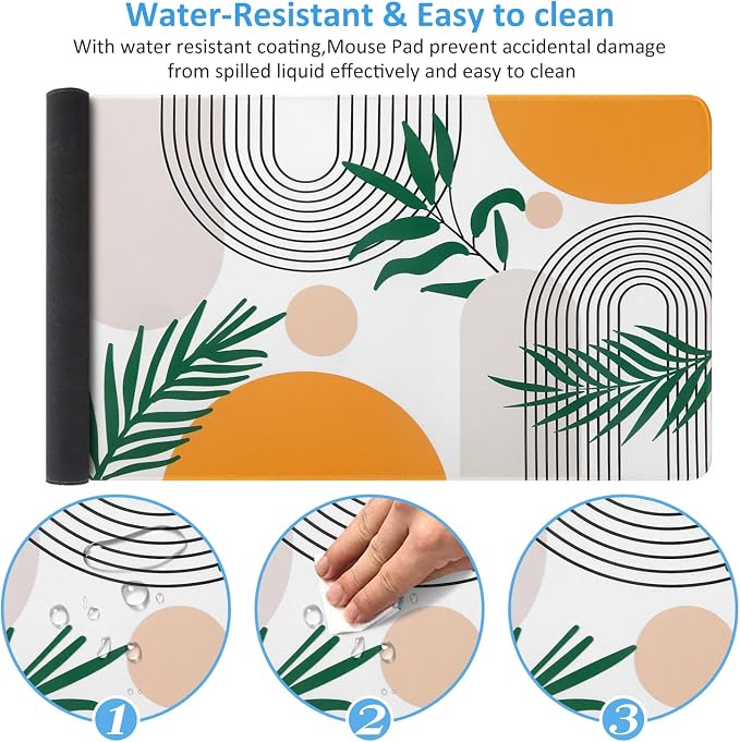 iCasso Extended Gaming Mouse Pad (35.4x15.7 in), Game, Office | Large 3mm Non-Slip Rubber Base Mousepad with Stitched Edges, Waterproof Keyboard Mouse Mat Desk Pad for Work, Home-Elm Leaf - Image 4