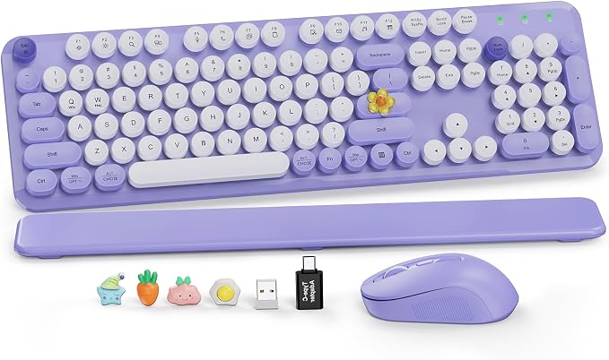 Wireless Keyboard and Mouse, Round Keycaps, Magnetic Wrist Rest, Purple by SABLUTE