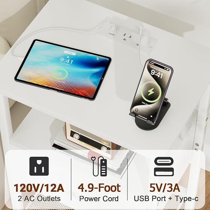 LOAKEKEL Night Stand, Small Nightstand with Charging Station - Image 4