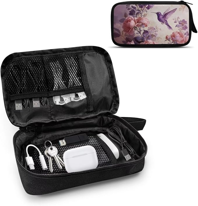 Purple Hummingbird Cord Organizer Travel Portable Electronic Organizer Travel Case Tech Pouch for Cable Cord Charger Phone Earphone Power Bank - Image 2