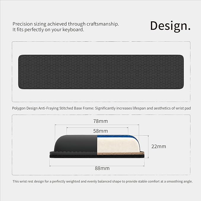 Faluber Cooling Gel Wrist Rest, 14.3-inch Length for Tenkeyless Keyboard, Memory Foam Palm Rest with Non-Slip Footpad, Ergonomic Design, Stain Resistant, PC Accessory Gaming Gear (Medium-TKL) - Image 4