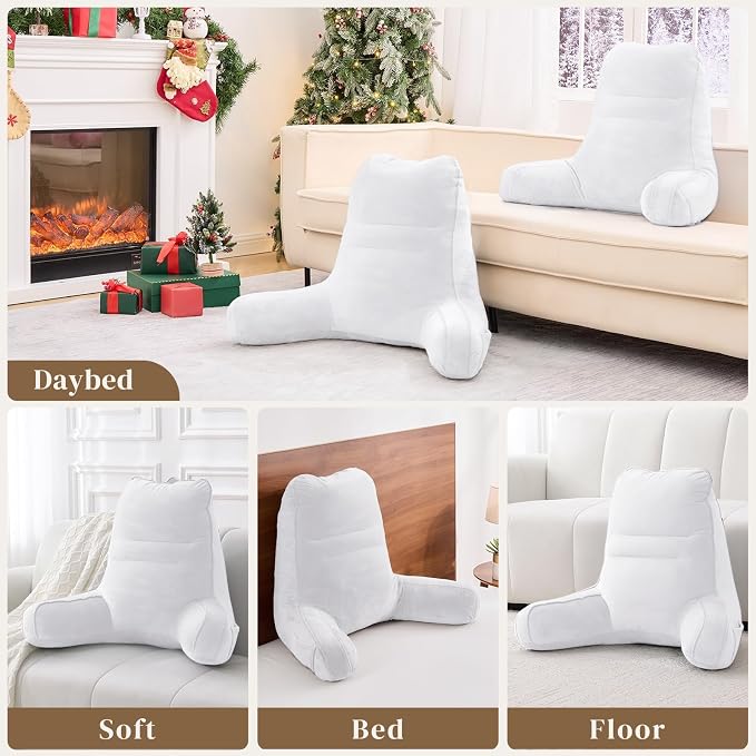 Sasttie Reading Pillow for Bed, Back Pillow for Sitting Up, White - Image 7