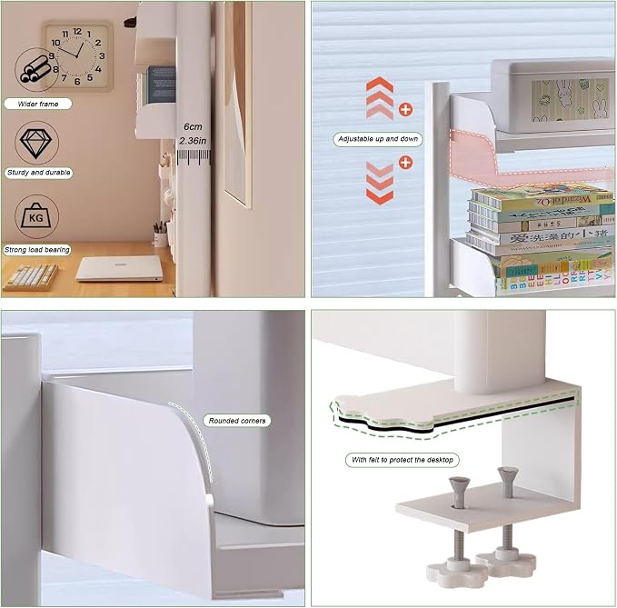 Clamp On Desk Organizer Shelf, White Desk Extender Pegboard Workstation,Computer Desk Accessories for Office, Privacy Panel for Gaming Desk,23.6/31.4/39.3in Desktop Shelving (white, 100cm/39.3in) - Image 7