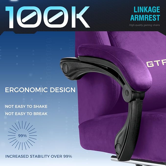 GTPLAYER Gaming Chair Fabric with Pocket Spring Cushion, High Back Ergonomic Computer Chair with Footrest for Adults Lumbar Support Swivel Game Chair for Office Gaming 350LBS, Dark Purple - Image 8