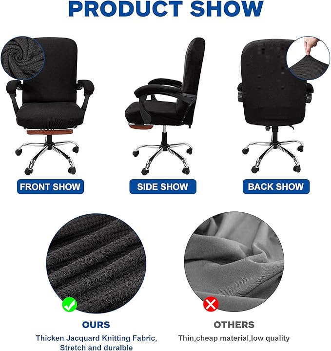 NeColorLife Office Chair Cover with Armrest Covers,Medium,Black | Thick Stretch Jacquard Fabric Helps Protect Office and Desk Chairs From Daily Wear; Includes 2 Armrest Covers. - Image 4