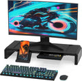 Heymaster Monitor Stand Riser with Drawer, Foldable & Adjustable Length Computer Stand with Phone & Tablet Holder, Space Saving Desk Organizer Shelf for Home Office, Laptop, Desktop by Heymaster