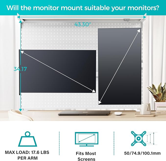 EUREKA ERGONOMIC Desk Pegboard with Dual Monitor Stands, LED Metal Pegboard for Gaming Desk, Privacy Panel with 4 Accessories Modular Hanging, Computer Accessories for Office, 43 x 34 Inch, White - Image 8