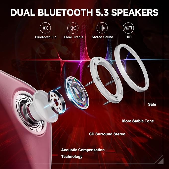 GTPLAYER Gaming Chair,Gamer Chair with Bluetooth and Adjustable Backrest,Seat Height Adjustable Computer Chairs with 3D Armrests,Video Game Chair with Footrest Speakers (Pink) - Image 4