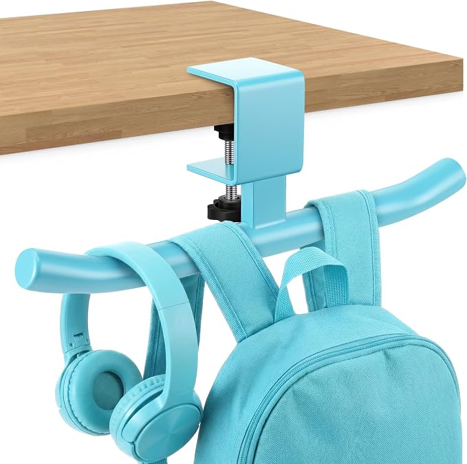 Geelin Bag Hook for Desk Table Heavy-Duty Backpack Hanger Clamp On Purse Holder Adjustable Under Desk Bag Hook for Headphones Handbag Hanger for Classroom Dorm Back to School(Blue) by Geelin