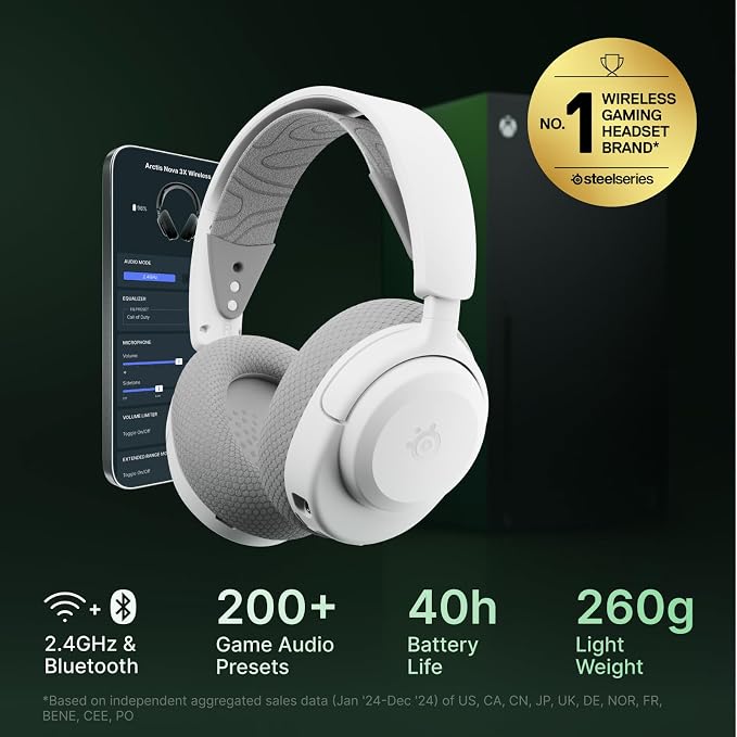 SteelSeries Arctis Nova 3X Wireless Multi-Platform Gaming Headset — Mobile App Control — 40 HR Battery — Neodymium Magnetic Drivers — 2.4GHz/Bluetooth — Xbox, PS5, PC, Switch, Mobile — White - Image 2