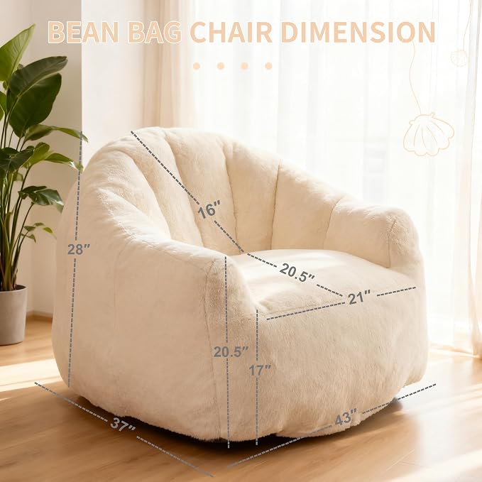 Giant Shell Bean Bag Chair for Adults, Faux Fur Shell-Shaped Floor Sofa with High-Density Memory Foam, Comfy Aesthetic Lounge Chair for Bedroom, Living Room, Gaming and Reading (Beige) - Image 2