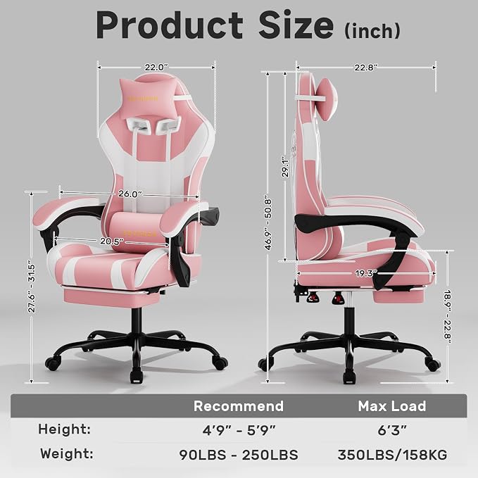 Ergonomic Gaming Chair,A Versatile 3-in-1 Video Game Chair for Work, Study, and Gaming,Features an Adjustable Backrest, Footrest, and Linked Armrests Office Chair for Adults,Pinkwhite - Image 2