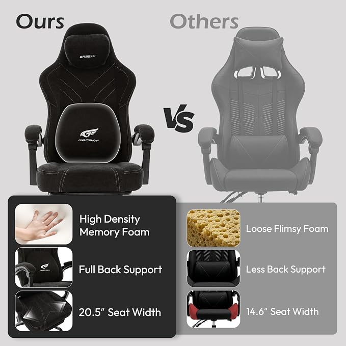 Ergonomic Gaming Chair for Adults - Comfortable Office Computer Chair with 20.5” Wide Seat, Adjustable Video Game Chair with Footrest and Lumbar Support for Home Office, Black - Image 5