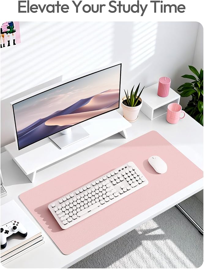 YSAGi Leather Desk Protector, Office Mat, Large Mouse Mat, Non-Slip PU Leather Blotter, Laptop Desk Mat, Waterproof Writing Pad for Office and Home(Light Pink, 42" x 17.2") - Image 7