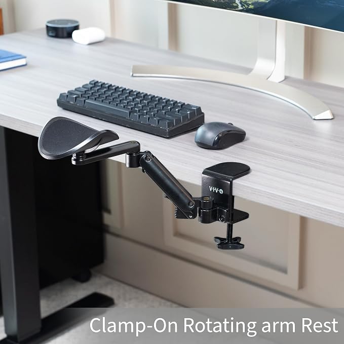 VIVO Universal Clamp-on Adjustable Armrest, Desk Cradle Rotating Elbow Cushion, Above Table Extension Platform Arm Support, Black, MOUNT-ARM01 - Image 3