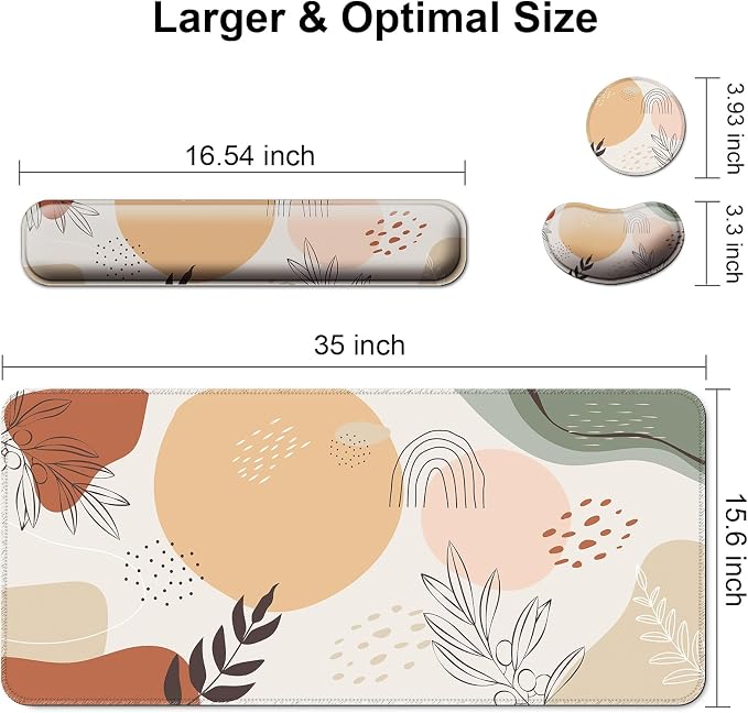 4 in 1 Mouse Pad and Keyboard Wrist Rest,Large Desk Mat,Coaster Set-Leaves - Image 6