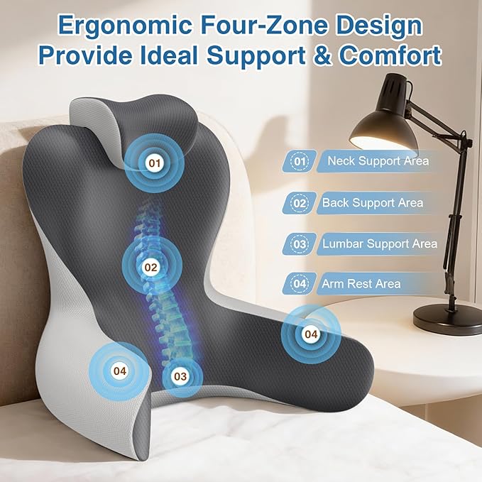 22" XL Reading Pillow Sitting in Bed,Back Support & Armrests(Grey&DarkGrey) | OEKO-TEX,Back Rest & Lumbar Support Pillows, Bed Rest Chair Cushion,Reclining,Gaming,Work,Resting,Watching TV - Image 3