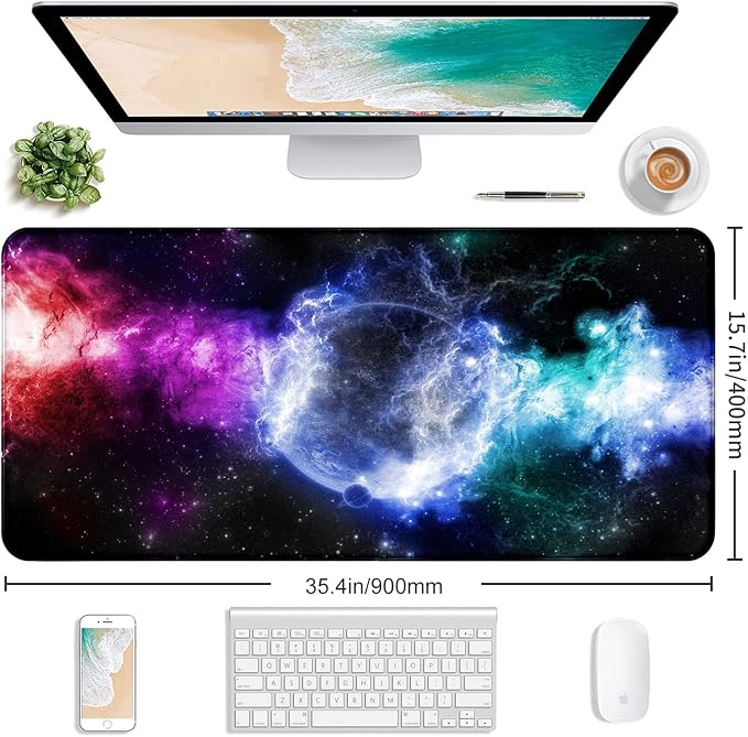 Large Extended Nebula Starry Sky Mouse Pad, Laptop and Home Office Desk Pad | Large Extended Mouse Pad; Full Desk Coverage; Waterproof Coating; Stable Anti-Slide Base For Gaming, Office, Study Daily Use - Image 2