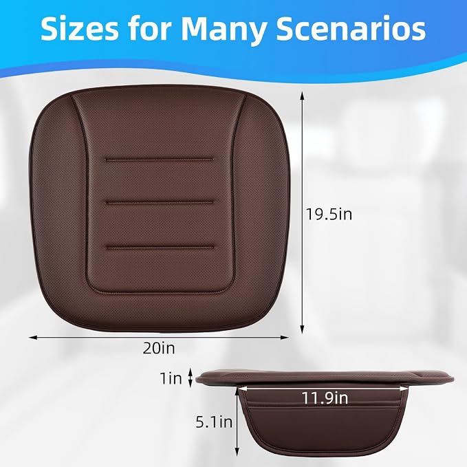 KAYI Car Seat Cushion, Comfort Memory Foam Car Cushions for Driving, Breathable Leather Surface with Anti Slip Rubber Bottom, Seat Cushion for Car and Office Chair (2 Pack, Brown) - Image 2