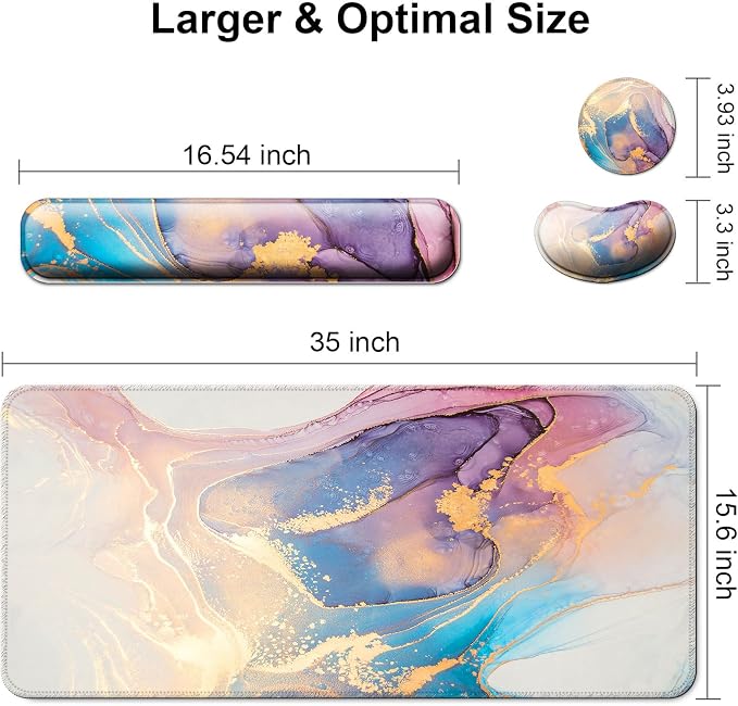 4 in 1 Mouse Pad and Keyboard Wrist Rest,Large Desk Mat,Coaster Set-Marble - Image 6