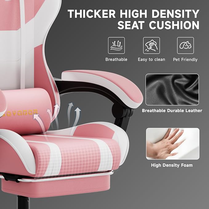 Ergonomic Gaming Chair,A Versatile 3-in-1 Video Game Chair for Work, Study, and Gaming,Features an Adjustable Backrest, Footrest, and Linked Armrests Office Chair for Adults,Pinkwhite - Image 6