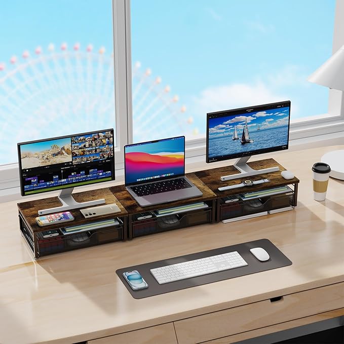 gianotter Computer Monitor Stand Riser with Drawer | Wood Desk Organizers and Accessories Desk Accessories & Workspace Desktop Organizers Storage for Printer Stand (Wood) - Image 6