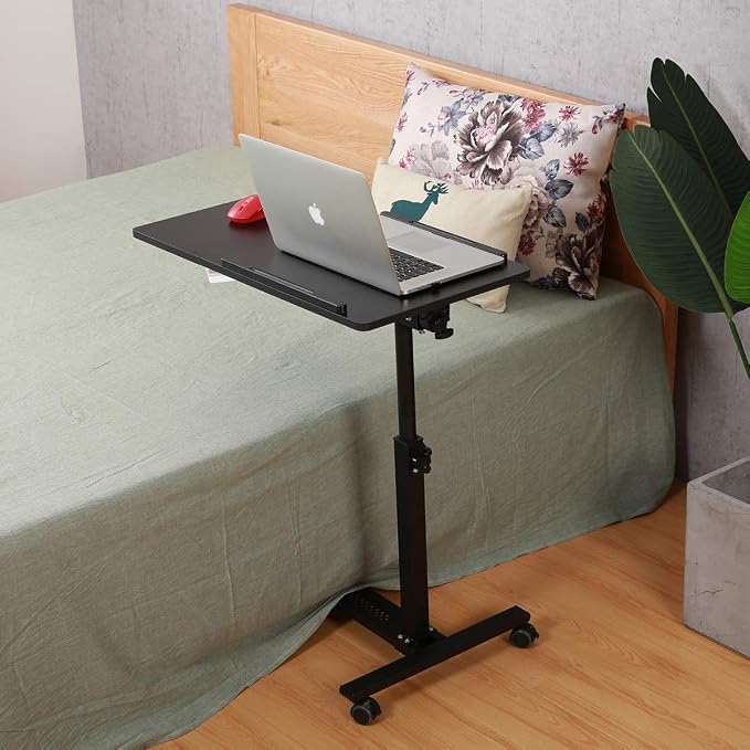 TigerDad Over Bed Table with Wheels Adjustable | Rolling Laptop Table Overbed Desk Hospital Tray Table Sofa Chair Side Table (Black) - Image 3