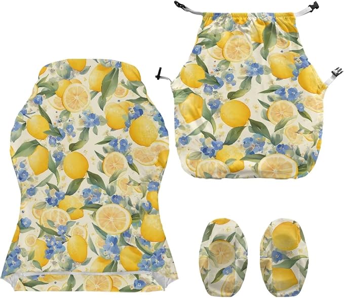 Floral Lemon Gaming Chair Covers Yellow Set of 4 Vintage Floral Computer Chairs Slipcover Watercolor Lemon Split Chairs Covers with Armrest for Home Office Workstation Decorations - Image 2