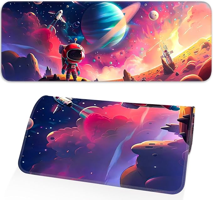 Gaming Mouse Pad, Non-Slip Rubber Band Stitched Edge, Astronaut Planet Space, Suitable for Home, Gaming, Office, 31.5x11.8 Inch Anime Mouse Pad by Unknown