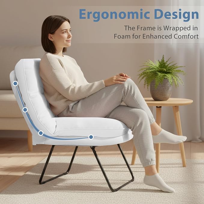 DUMOS Comfy Saucer Chair, PU Leather Foldable Chairs for Bedroom, Dorm & Gaming, Fashion Folding Floor Chair with Back Support for Small Spaces, New White - Image 7