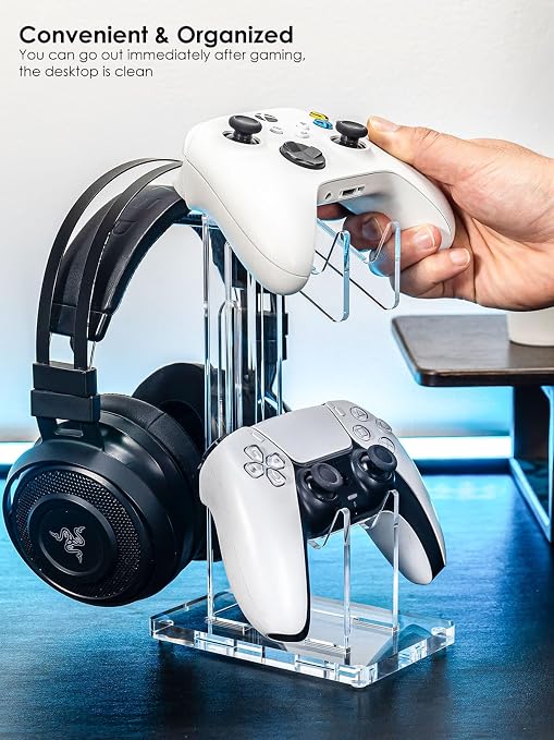 OAPRIRE Acrylic Game Controller Stand for Desk, 2 Tier, Stabilized Base | Controller and Headset Stand, Gamer Gift for PS5 PS4 Xbox Controllers, Desk Accessories, Quick Desk Tidy In Seconds, Clear - Image 5